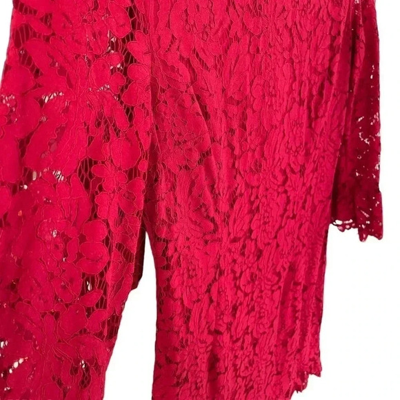 Lulu's Red Floral Lace Dress Bell Sleeve Sheath - Picture 8 of 10